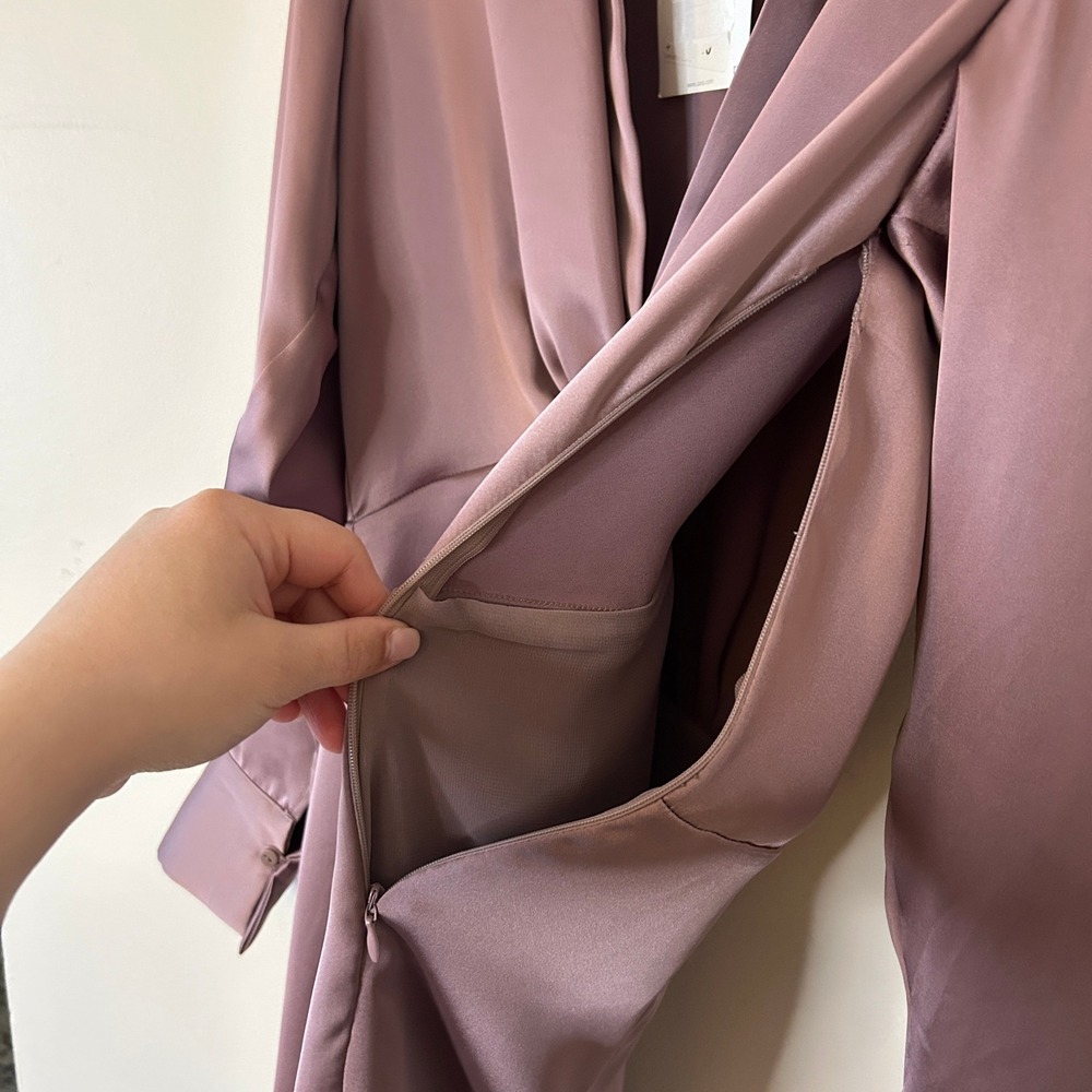 Zara Mauve Pink Satin Twisted Front Mini Shirt Cocktail Dress Small - Picture 7 of 14